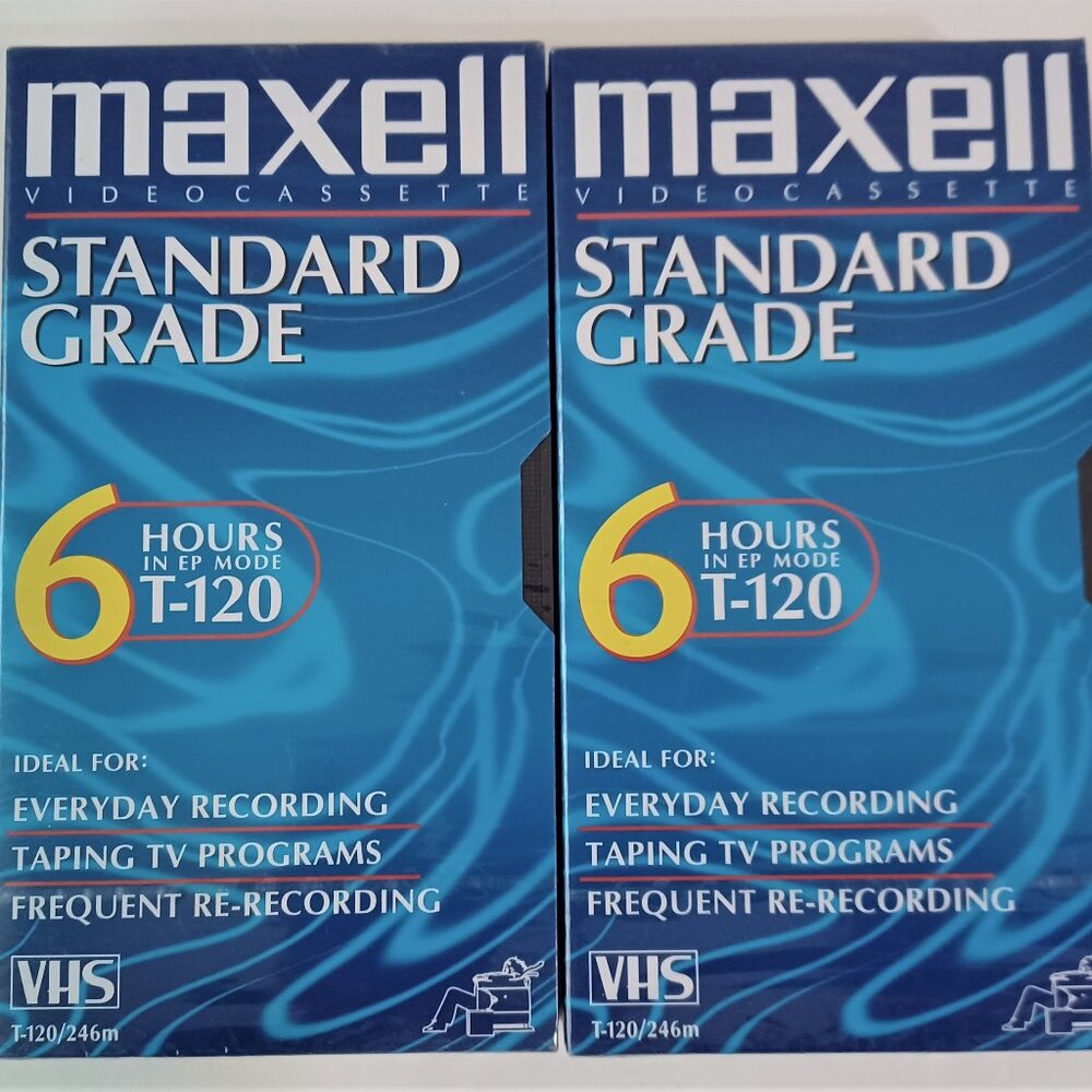 Two Blank Maxwell VHS Videocassette Tapes for VCR. Each 6 hours in EP mode